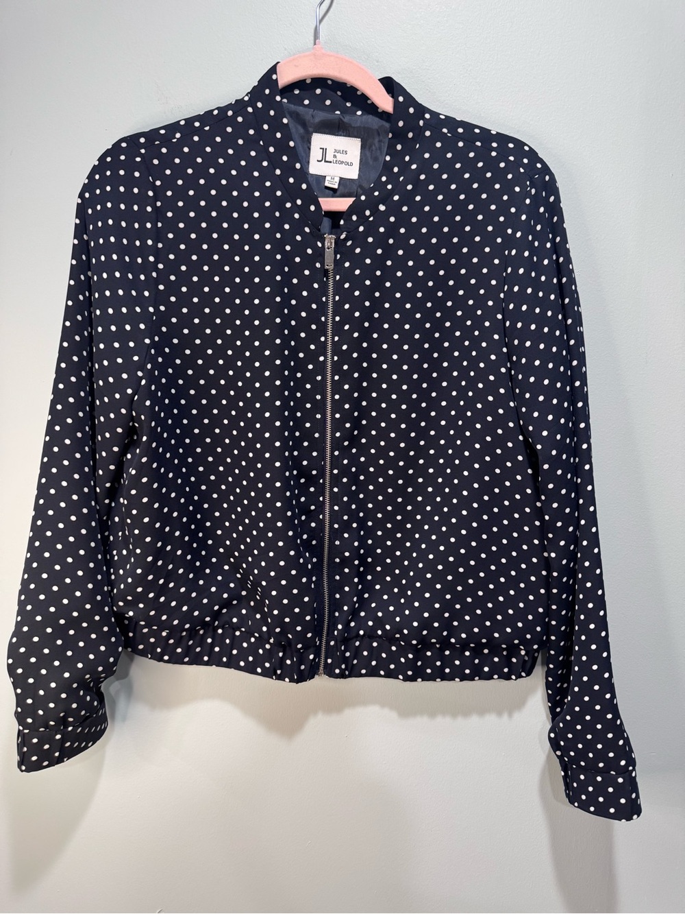 Jules & Leopold Navy and White Polka Dot Bomber Jacket